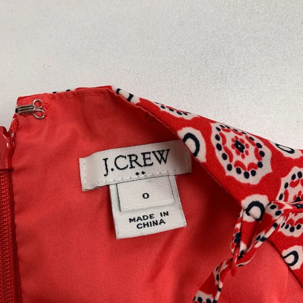 J Crew Ruffle Hem Dress Womens 0 Red Printed Spaghetti Drop Waist Knee Length